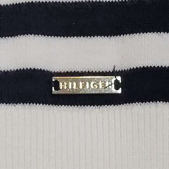 Tommy Hilfiger Striped White, Black, and Gold Turtleneck Sweater Size XL - Picture 6 of 6